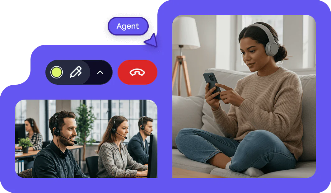 Agent (left) cobrowsing with customer (right)